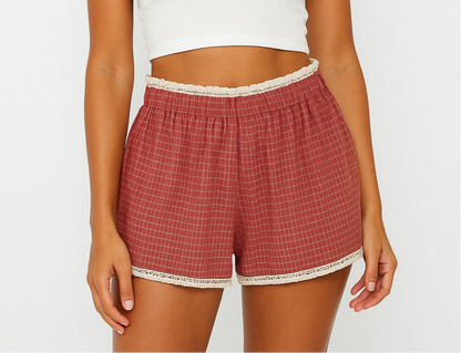 Plaid shorts with lace trims