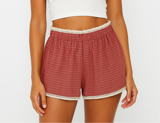 Plaid shorts with lace trims