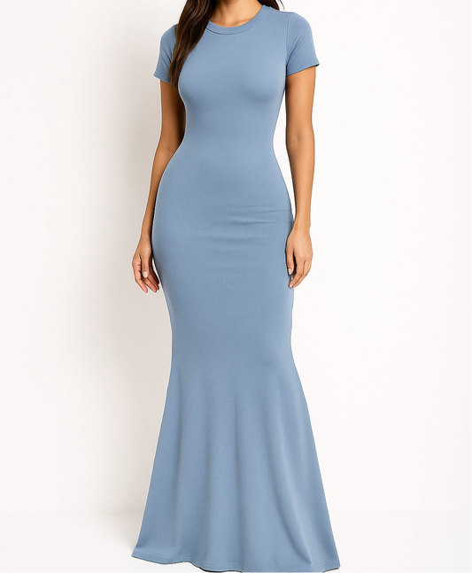 Basic long dress with short sleeves
