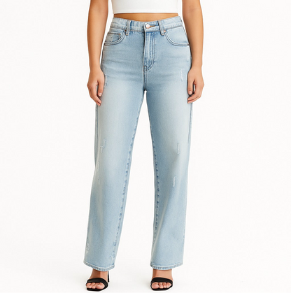 Straight jeans with a few tears