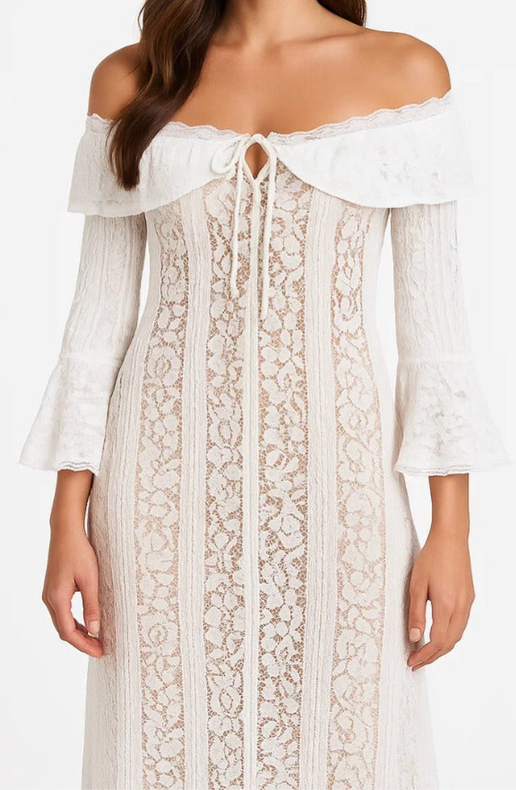 Long strapless lace dress