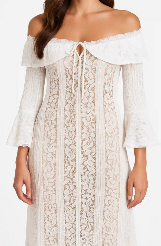 Long strapless lace dress