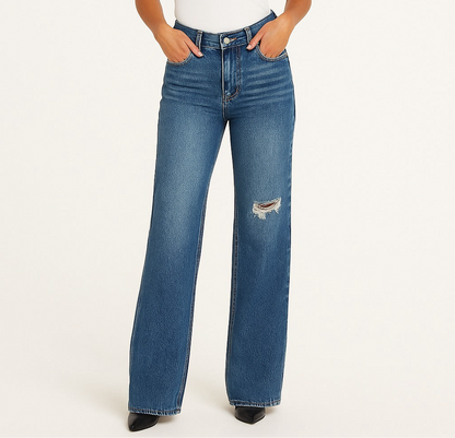 Jeans with a tear in the knee