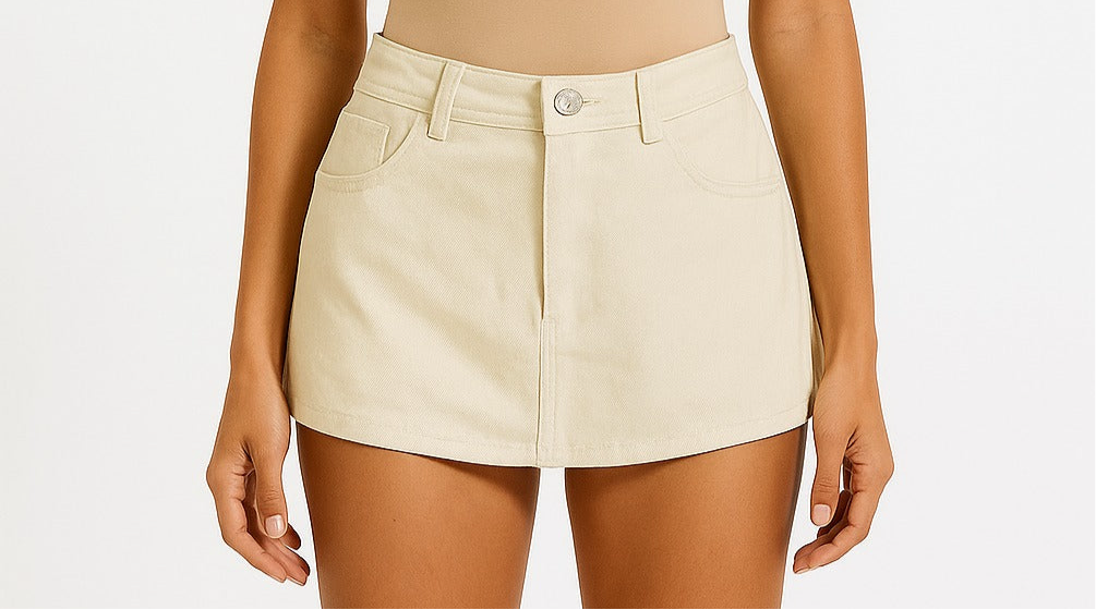 Denim skirt with built-in low cut pants