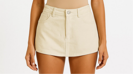 Denim skirt with built-in low cut pants