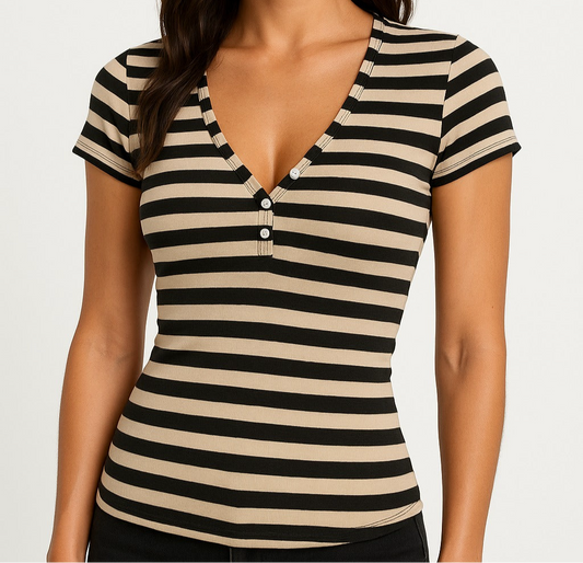 Striped shirt with open half buttons