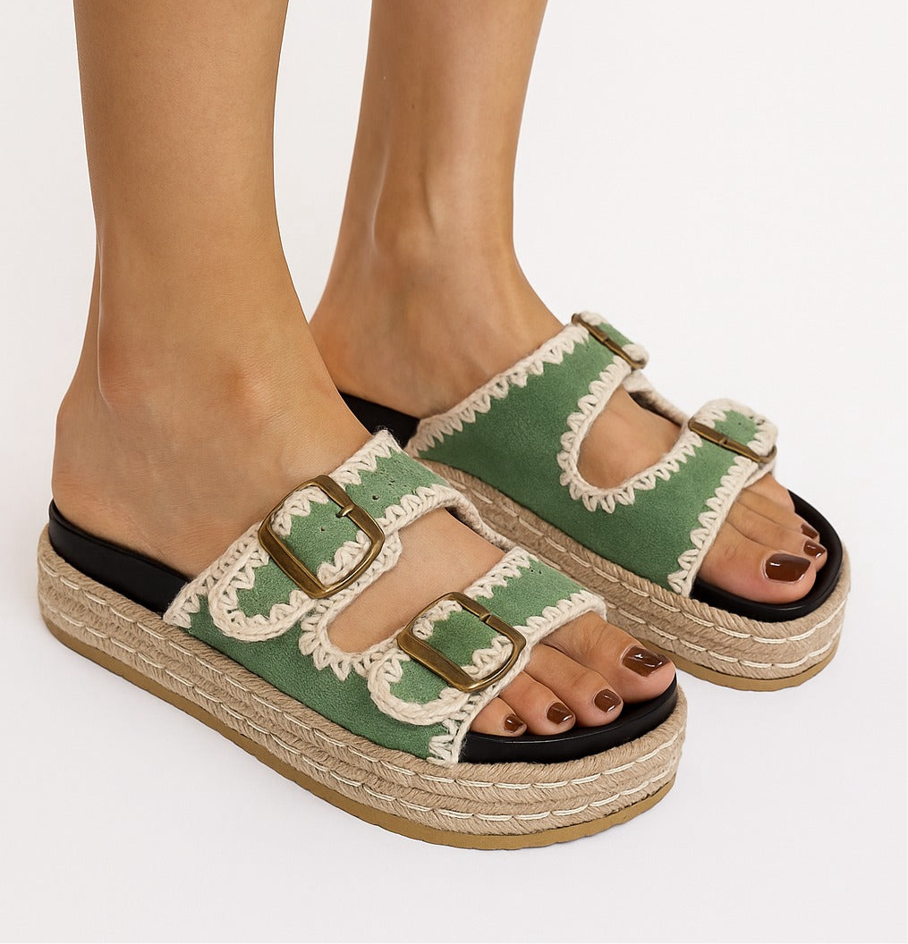 Boho style green sandals