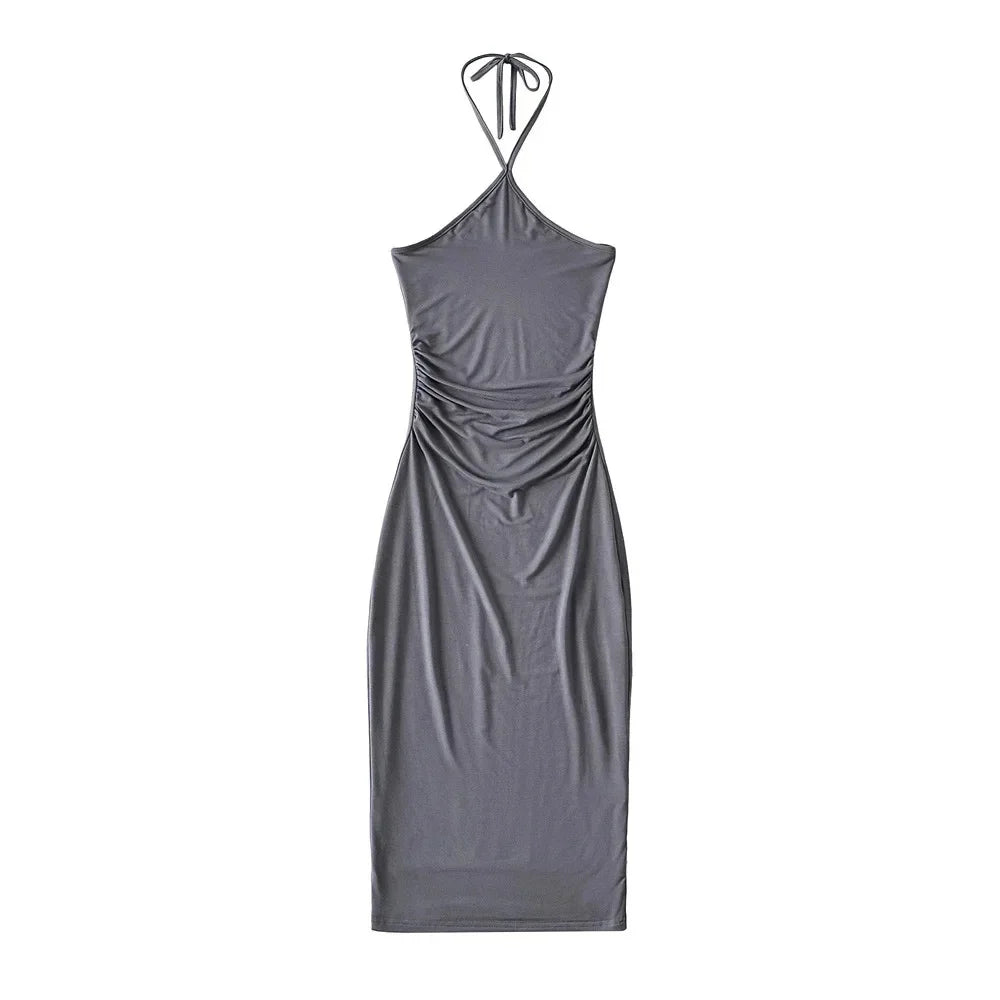 Collared dress with pleats at the waist