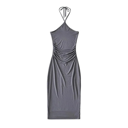 Collared dress with pleats at the waist