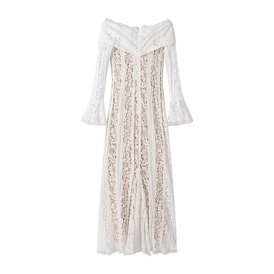 Long strapless lace dress