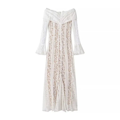 Long strapless lace dress