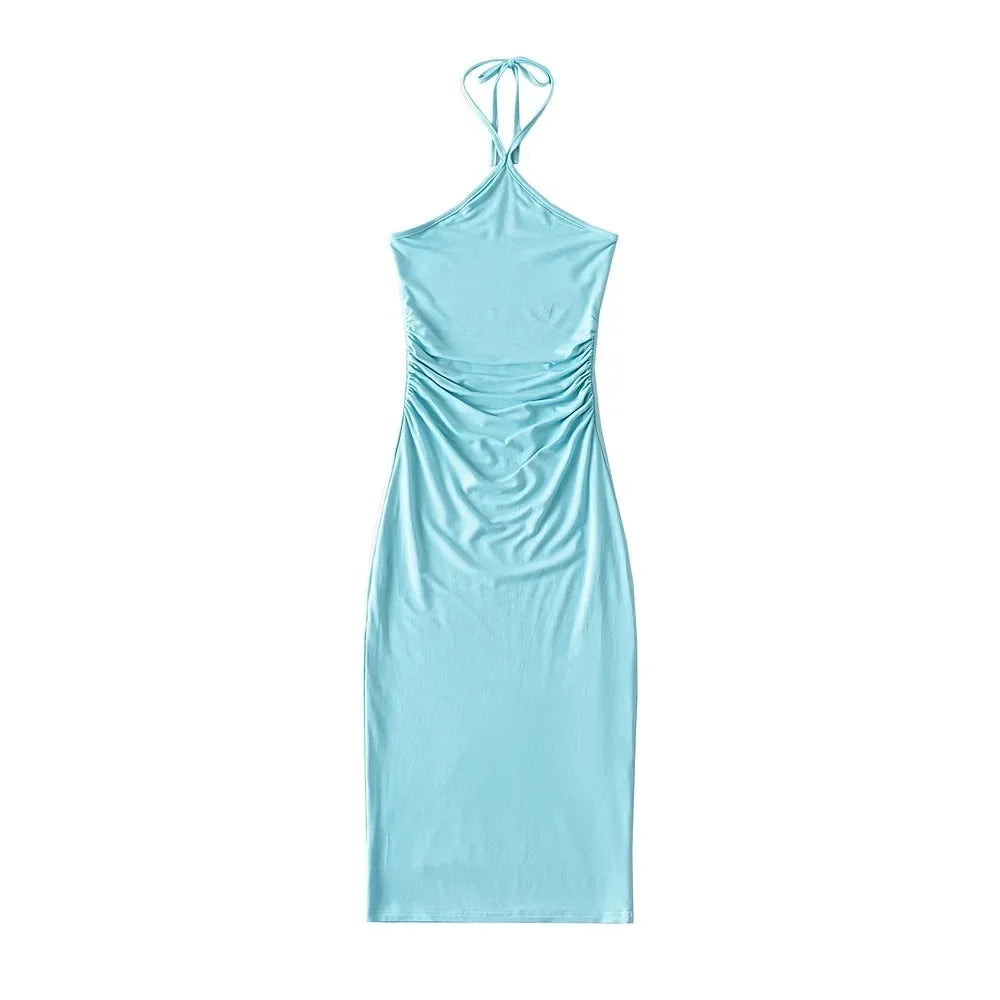 Collared dress with pleats at the waist