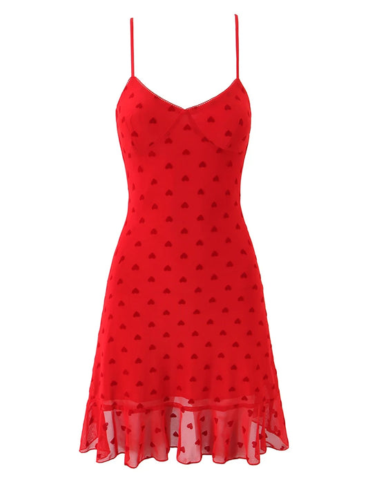 שמלת לבבות אדומה מחשוף משלושים
