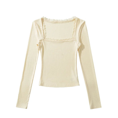 Shirt with square lace neckline