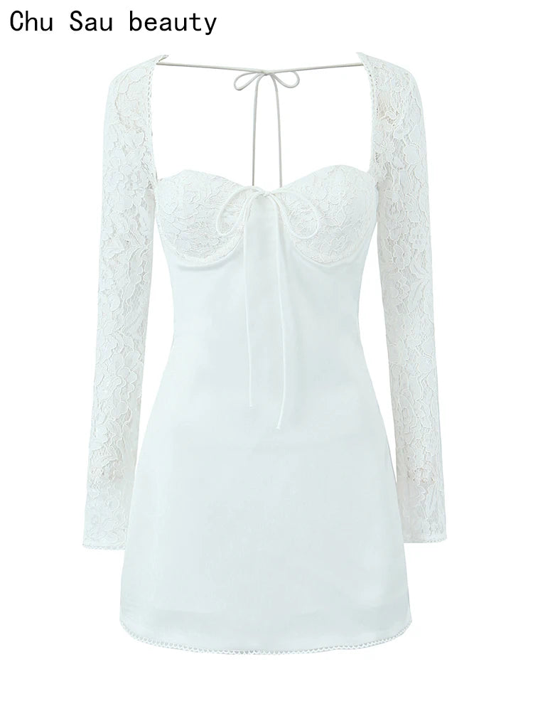 French style dress with lace sleeves