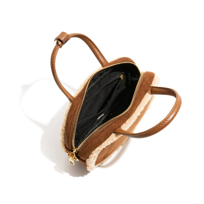 Square shaped handbag with square fur