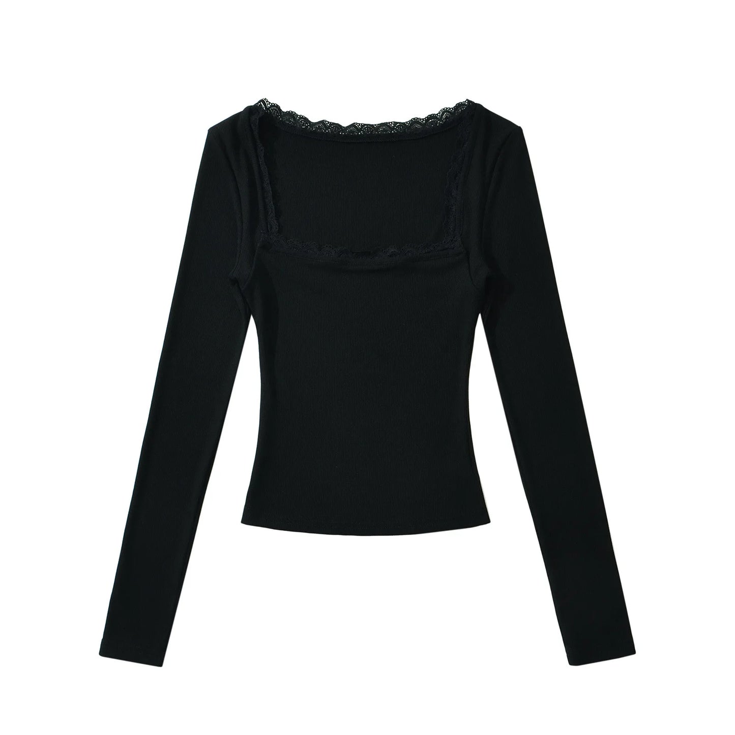 Shirt with square lace neckline