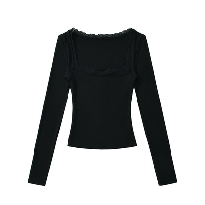 Shirt with square lace neckline