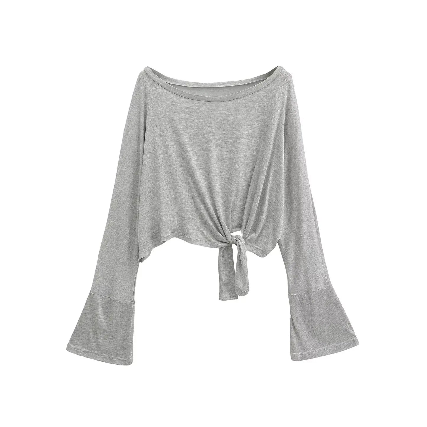 Tie-front top with flared sleeves