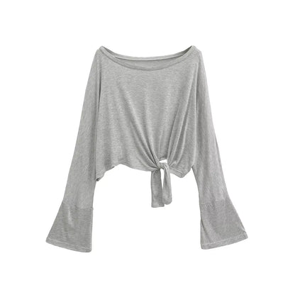 Tie-front top with flared sleeves