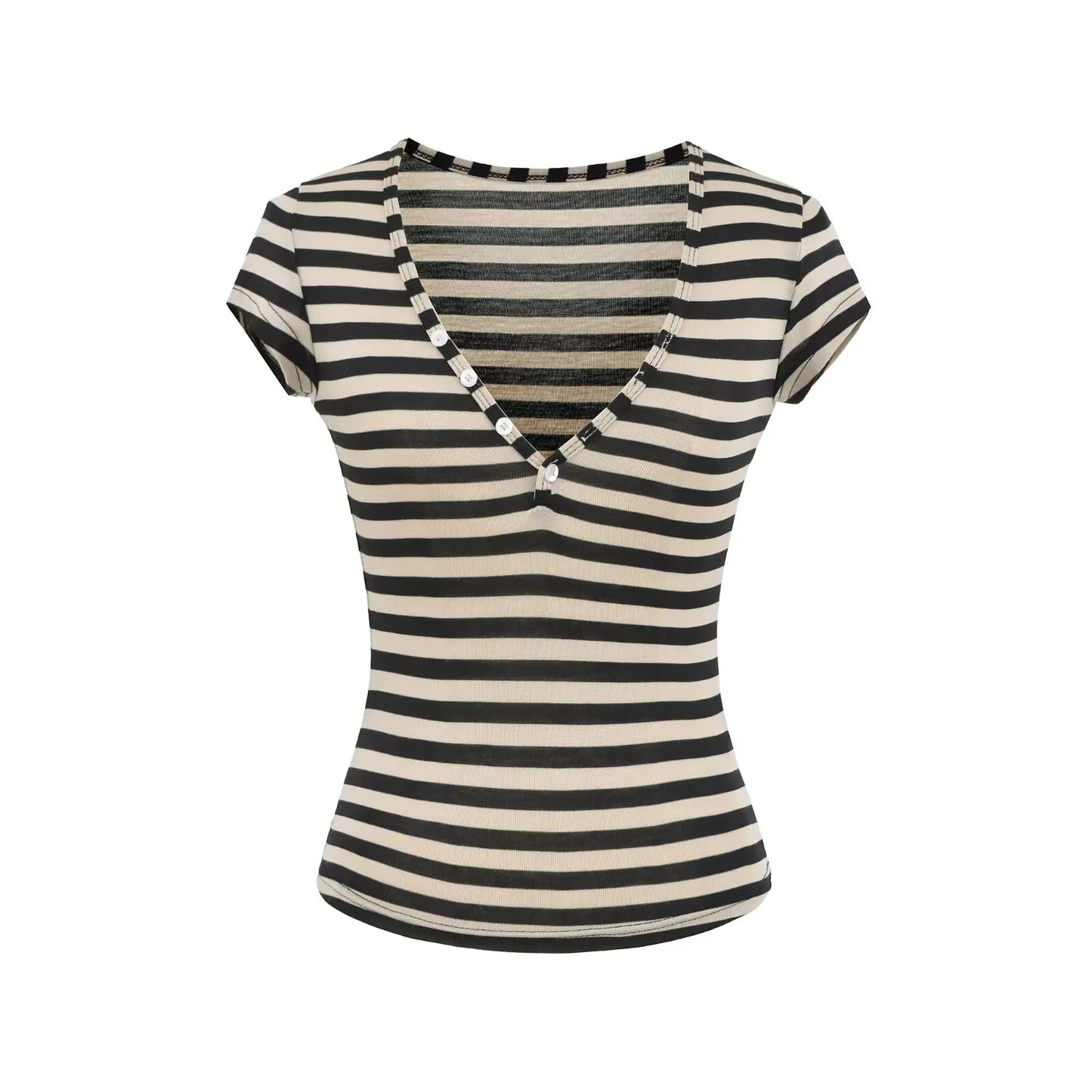 Striped shirt with open half buttons