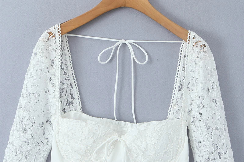 French style dress with lace sleeves