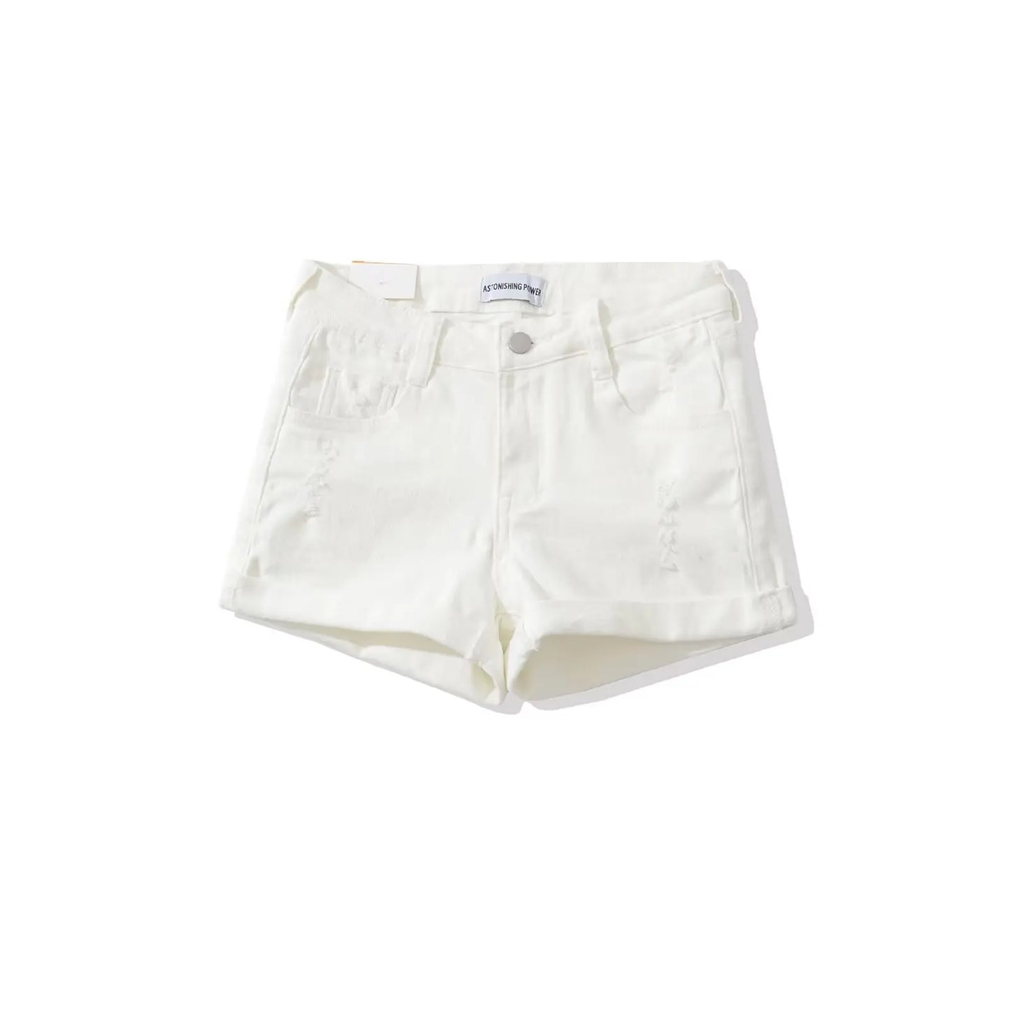 Short folded jeans with a few tears