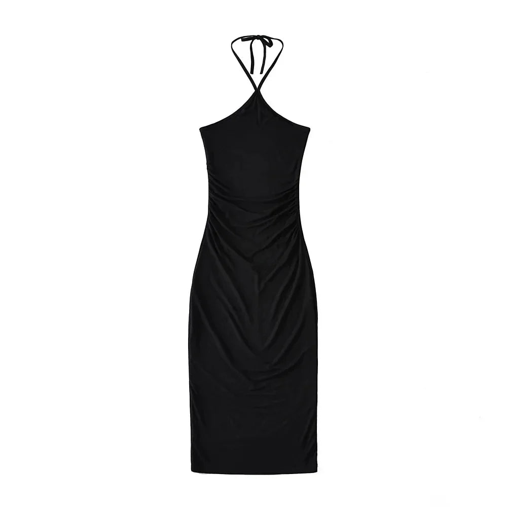 Collared dress with pleats at the waist