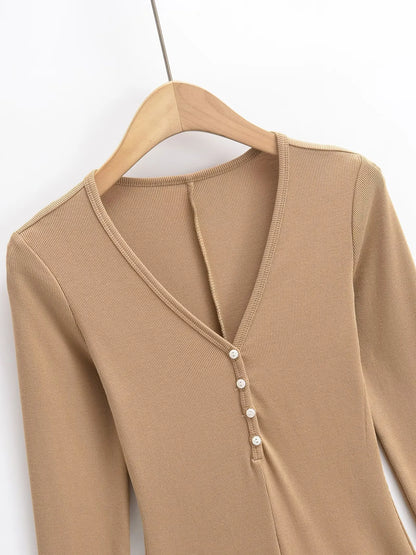 Buttoned v-neck overall