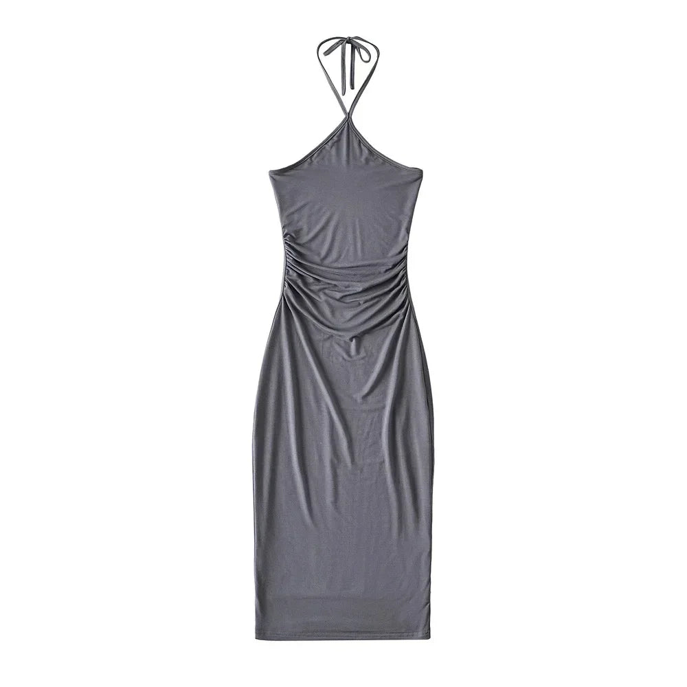 Collared dress with pleats at the waist