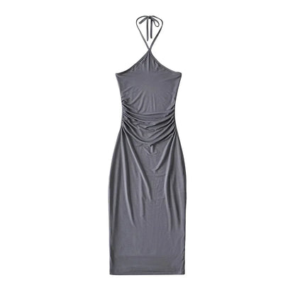 Collared dress with pleats at the waist