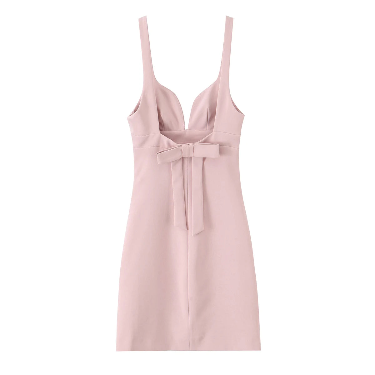 Mini dress with deep neckline and back tie
