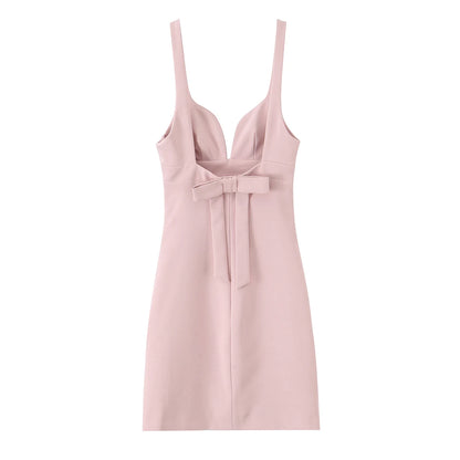 Mini dress with deep neckline and back tie