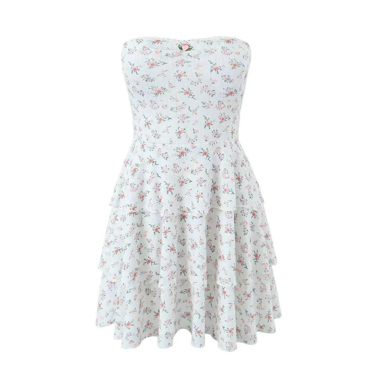Floral layered strapless dress