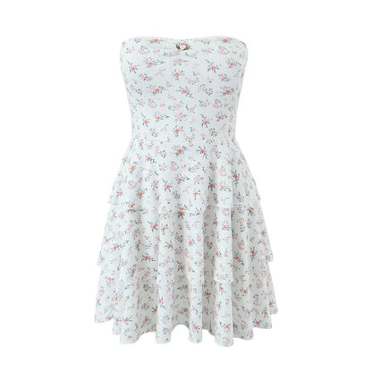 Floral layered strapless dress