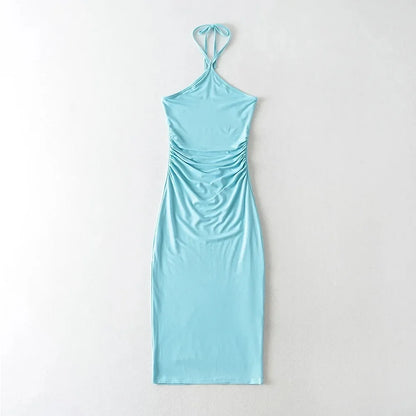 Collared dress with pleats at the waist