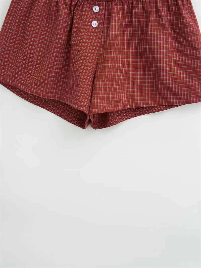 Two button checkered shorts