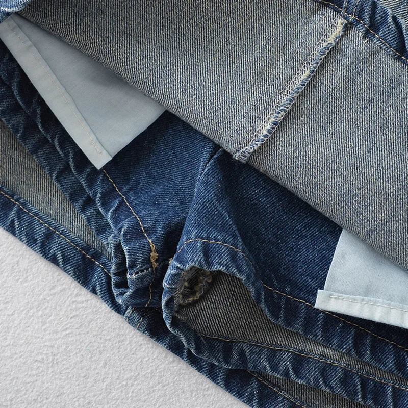 Denim mini skirt with a classic belt