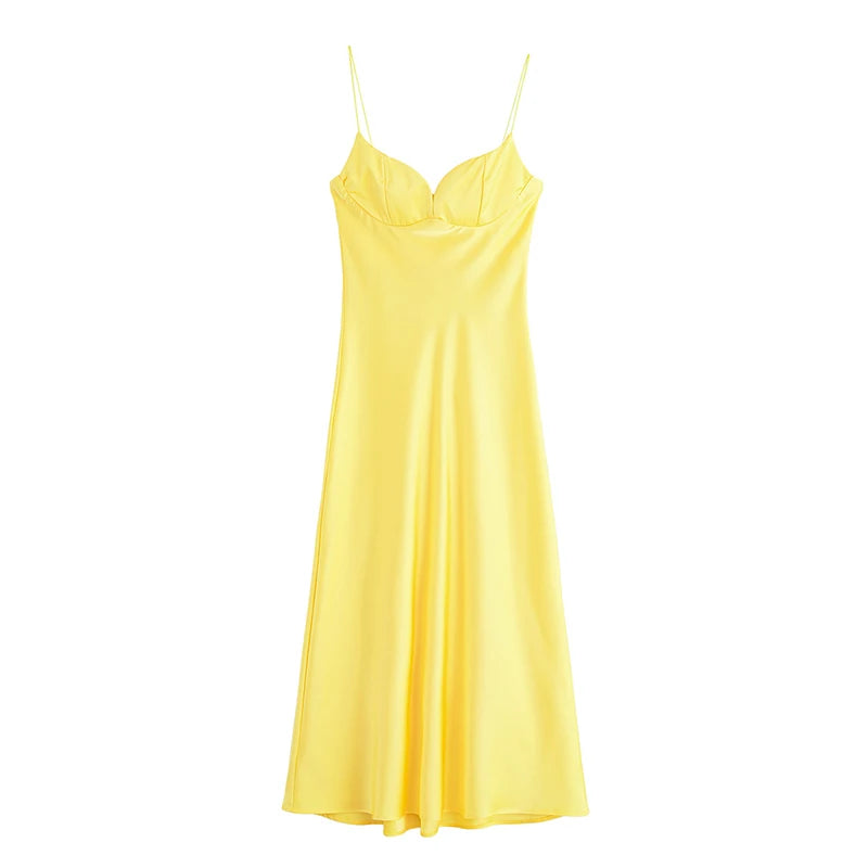Classy neckline satin dress
