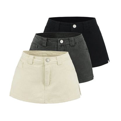Denim skirt with built-in low cut pants