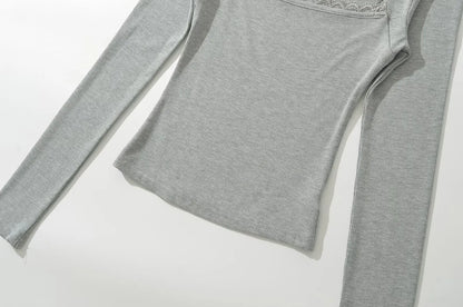 Shirt with square lace neckline