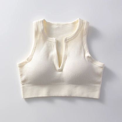Sports bra with cleavage opening