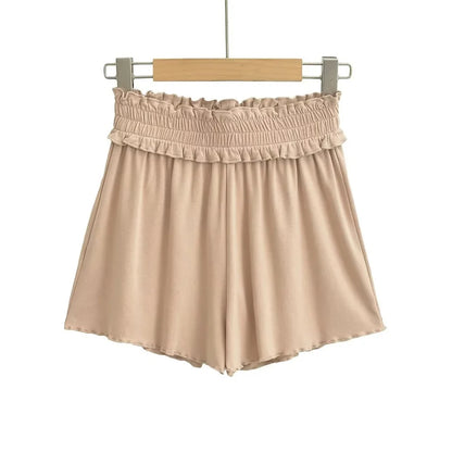 Folded waist elastic shorts