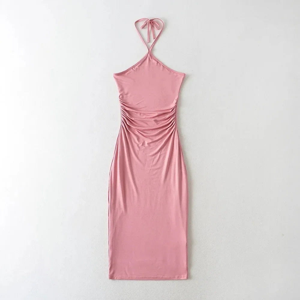 Collared dress with pleats at the waist