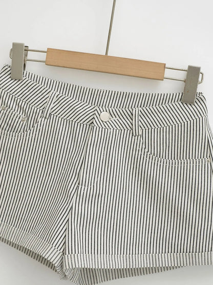 Denim-like striped shorts