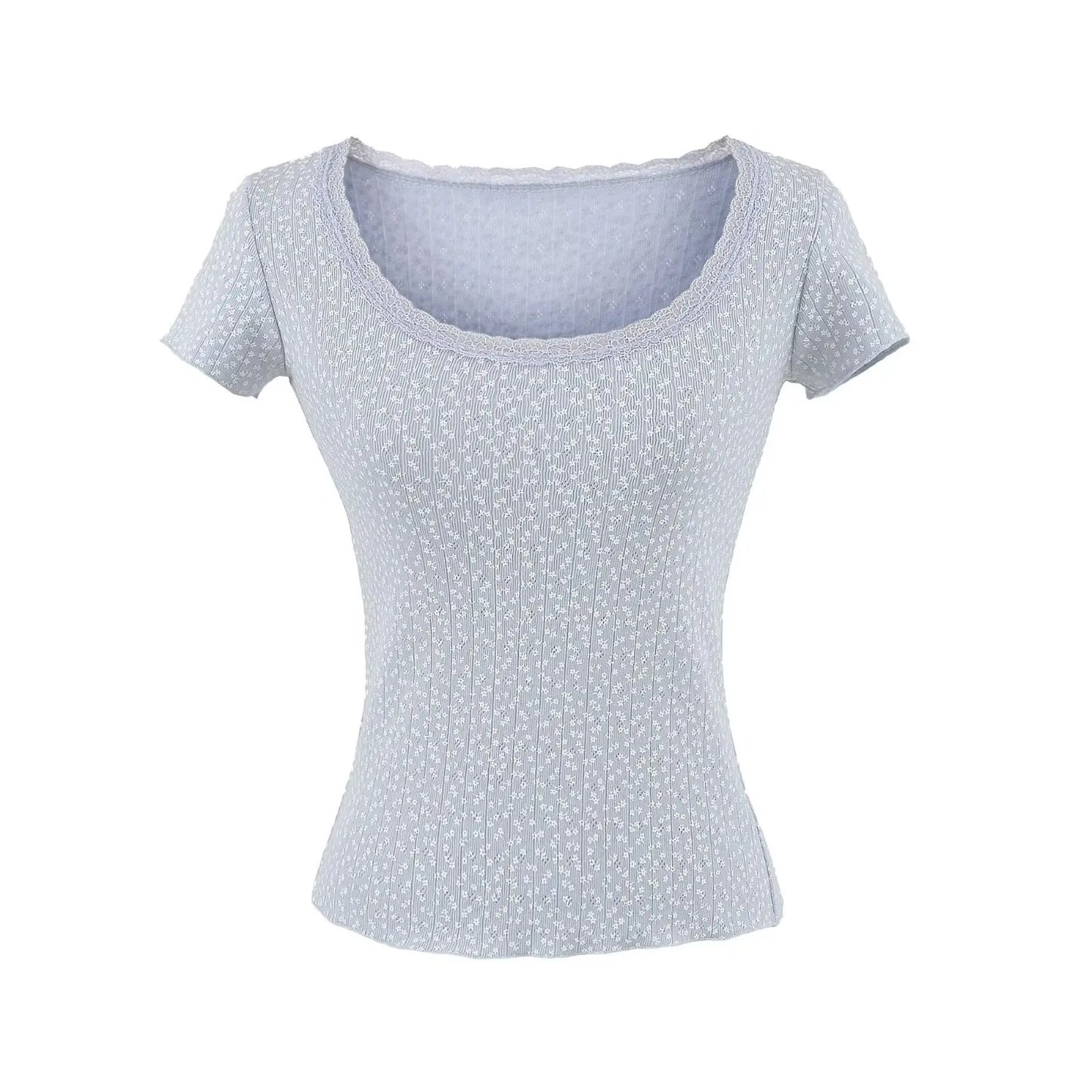 Lace neckline floral shirt