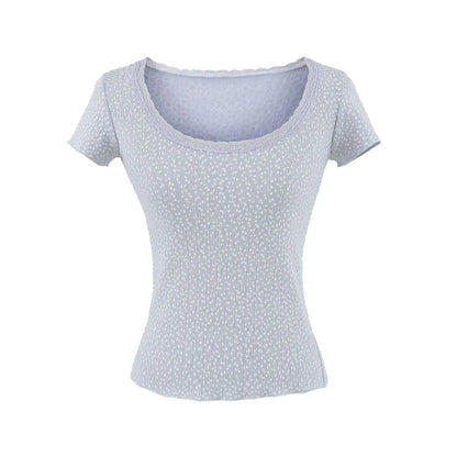 Lace neckline floral shirt