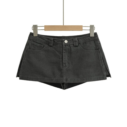 Denim skirt with built-in low cut pants