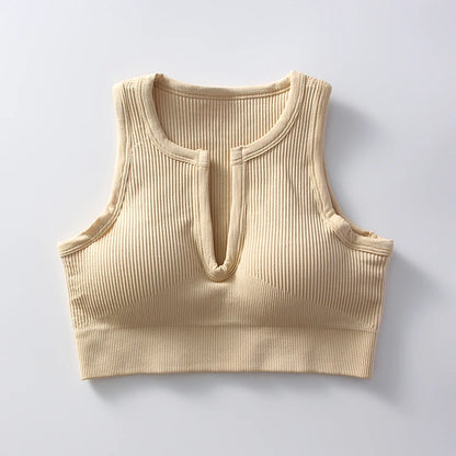 Sports bra with cleavage opening