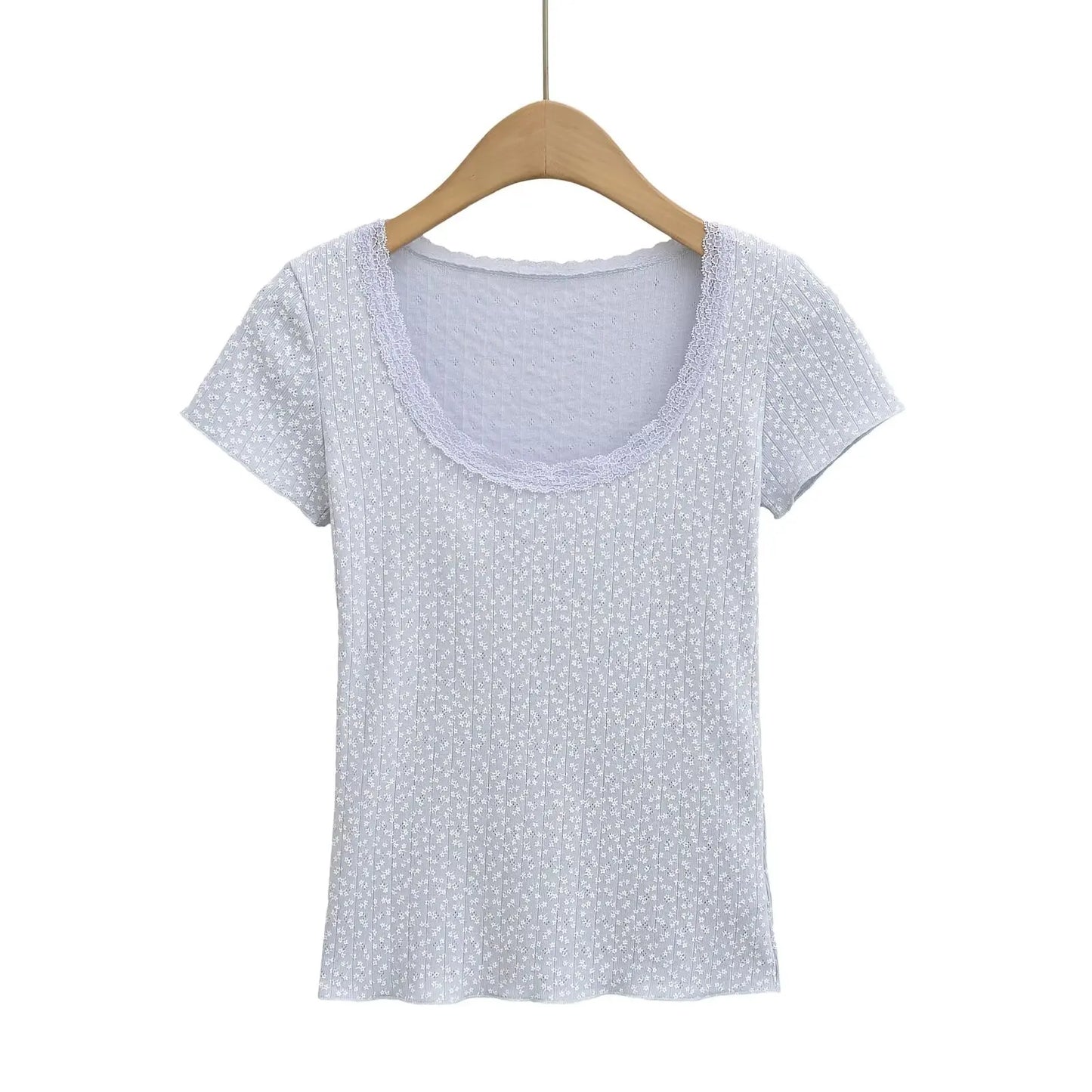 Lace neckline floral shirt
